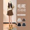 Women Maillard Wool Pleated Skirt 2026 New Autumn Winter High Waist A-Line Khaki Brown Anti-Chafing Mini Skirt