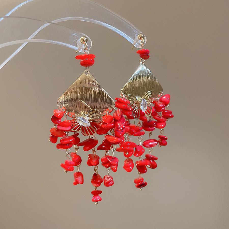 Silberne Nadel Tropfenöl Rote Perlen Ohrstecker - Eleganter & Vielseitiger Schmuck für Damen