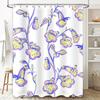 Floral Print Shower Curtain Modern Decorative Bath Mat Liner for Home Decoration Purple Yellow Flowers Design in White Backgro