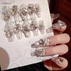 24Pcs Long Ballerina Press On Nails Sparkly Diamond And White Pearl Clear False Nails For Women Bride Wedding