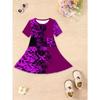 Flower Festival Party Cute Cat Floral Pattern Casual Short Sleeve Dress for Girls, Spring Summer Holiday Gift Party Clothing