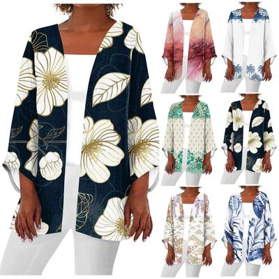 Damen Casual Fashion Printed Leichte Mittellange Jacke Cardigan
