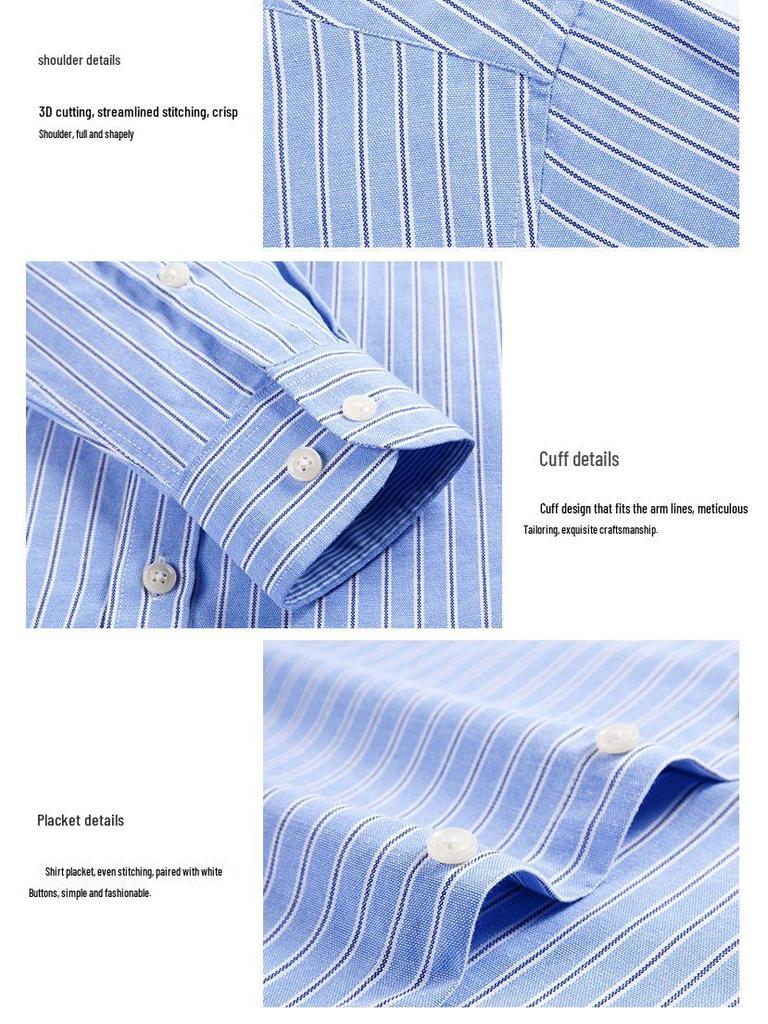 Trendy Korean-Style Striped Oxford Shirt for Young Men - Long & Short Sleeves Available