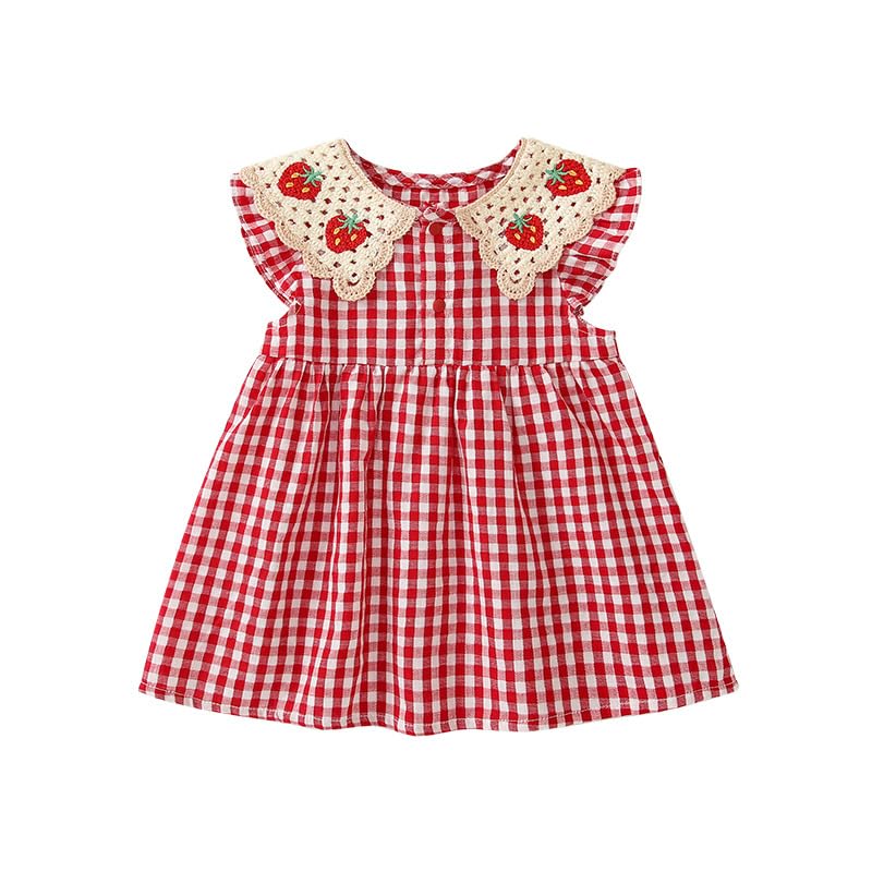 

Летний наряд Baby Koi с воротничком для фото, Клубничная клетка, Размер 90 см, Платье с длинным рукавом/с коротким рукавом для девочек, Девочки, День рождения, Детский сад, Подарок,