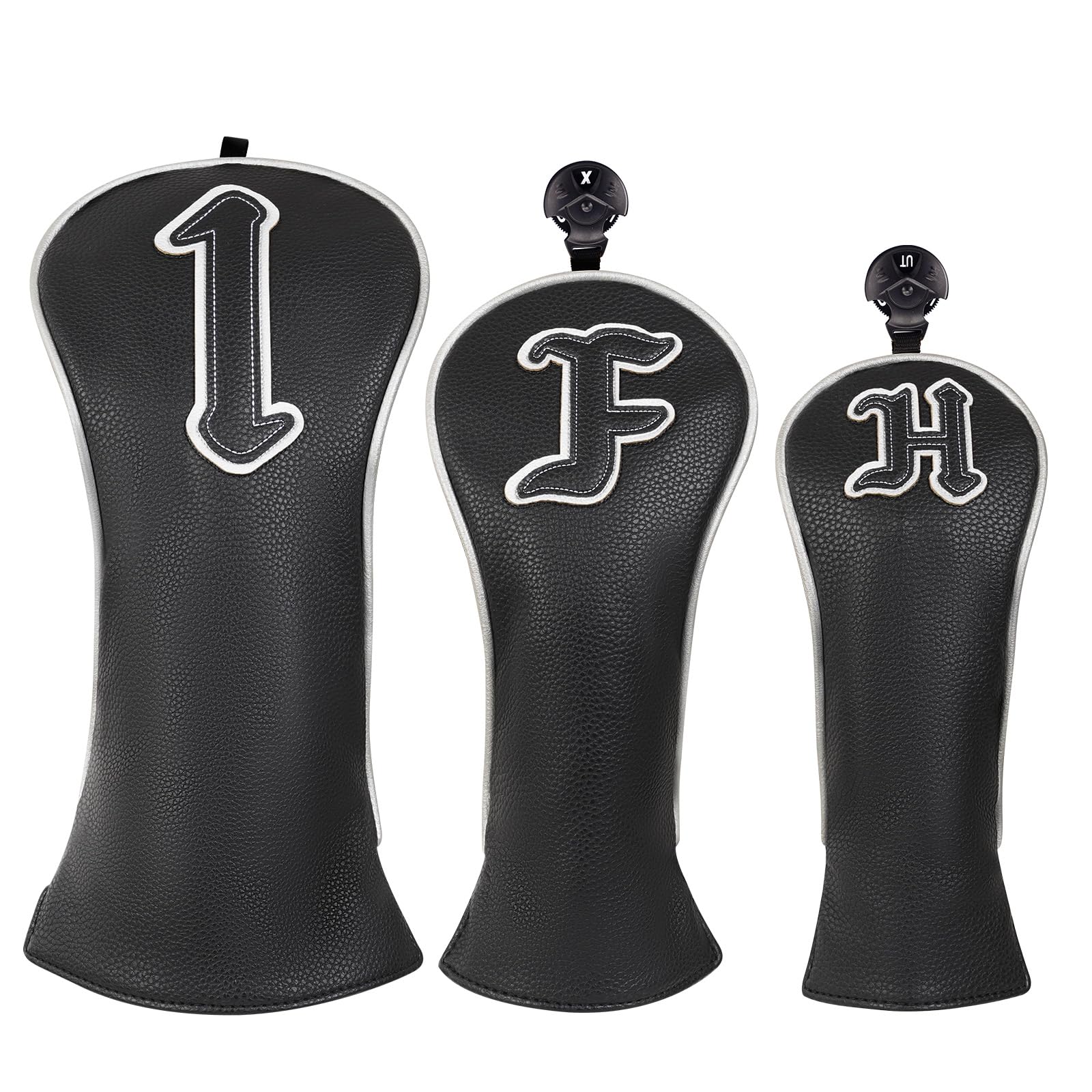 

Golf Wood Cover Set of 3 Fairway and Utility Club Head Covers in Black Synthetic Leather (1FH) Driver, Wood,