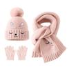 Cute Closed Eye Rabbit Children's Hat, Gloves, Scarf Three Piece Set, Winter Girls' Warm Knitted Hat