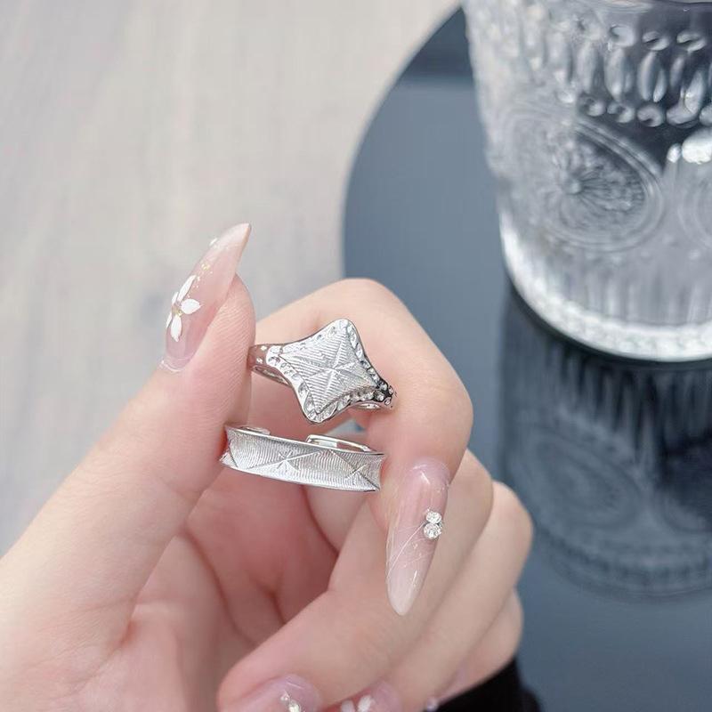 French Personalized Plain Ring Brushed Tetragonal Open Ring, Women'S Exquisite Niche Design, Advanced Sense Stacked Index Finger Ring