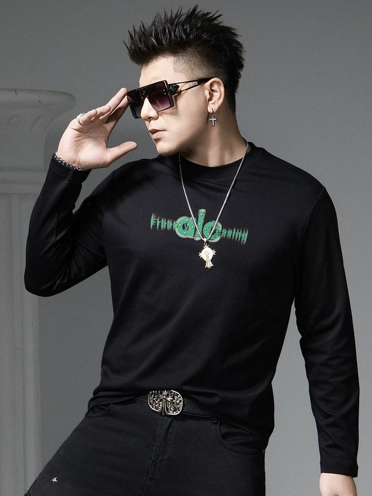 European Style Round Neck Long Sleeve T-Shirt for Men 2025 New Autumn Base Shirt Trendy Letter Print Top for Men