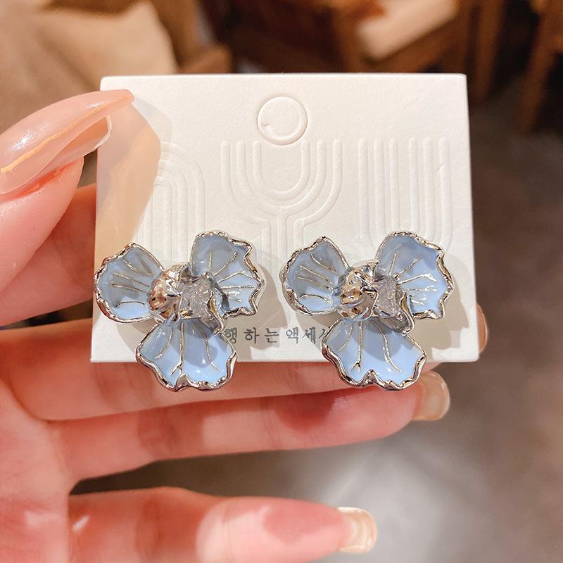 Luxury Dripping Oil Flower Earrings Korean Rhinestone Crystal Stud Earrings For Girls Women Trendy Jewelry Party Accessories