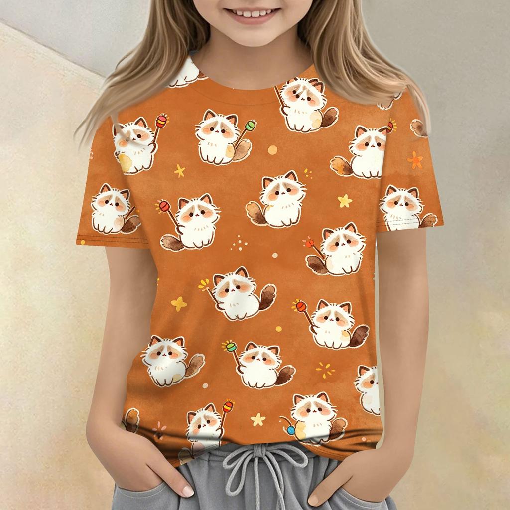 Children's Animal Print Crew Neck Short Sleeve Casual Loose Fit T Shirt Top for Kids Soft Comfortable Fabric Suitable for Everyday Wear