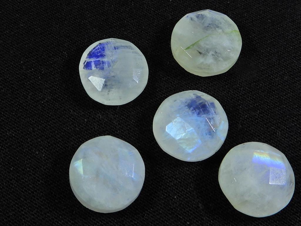 12X12 MM Natürlicher Regenbogen-Mondstein Schachbrett-Schliff Rund Lose Edelstein 5er-Los RML-849