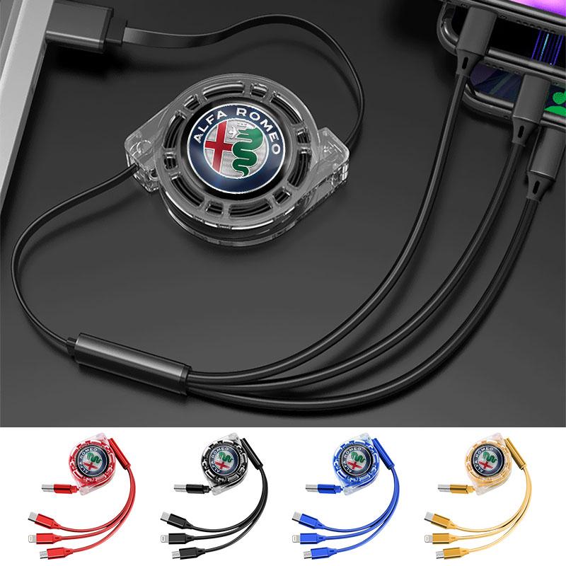 AAACN1 3 In 1 Car Ornament for Alfa Romeo 159 156 147 Mito Telescopic Cable Is Suitable for Apple C Android Mobile Phone Fast Charging