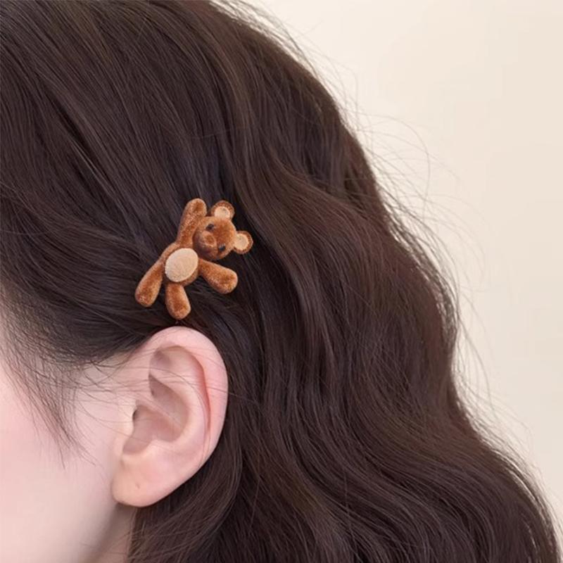 Cute Little Bear Velvet Hair Clips for Women New Side Bangs Clip for Girls Broken Hair Duckbill Clip Versatile Hair Accessory