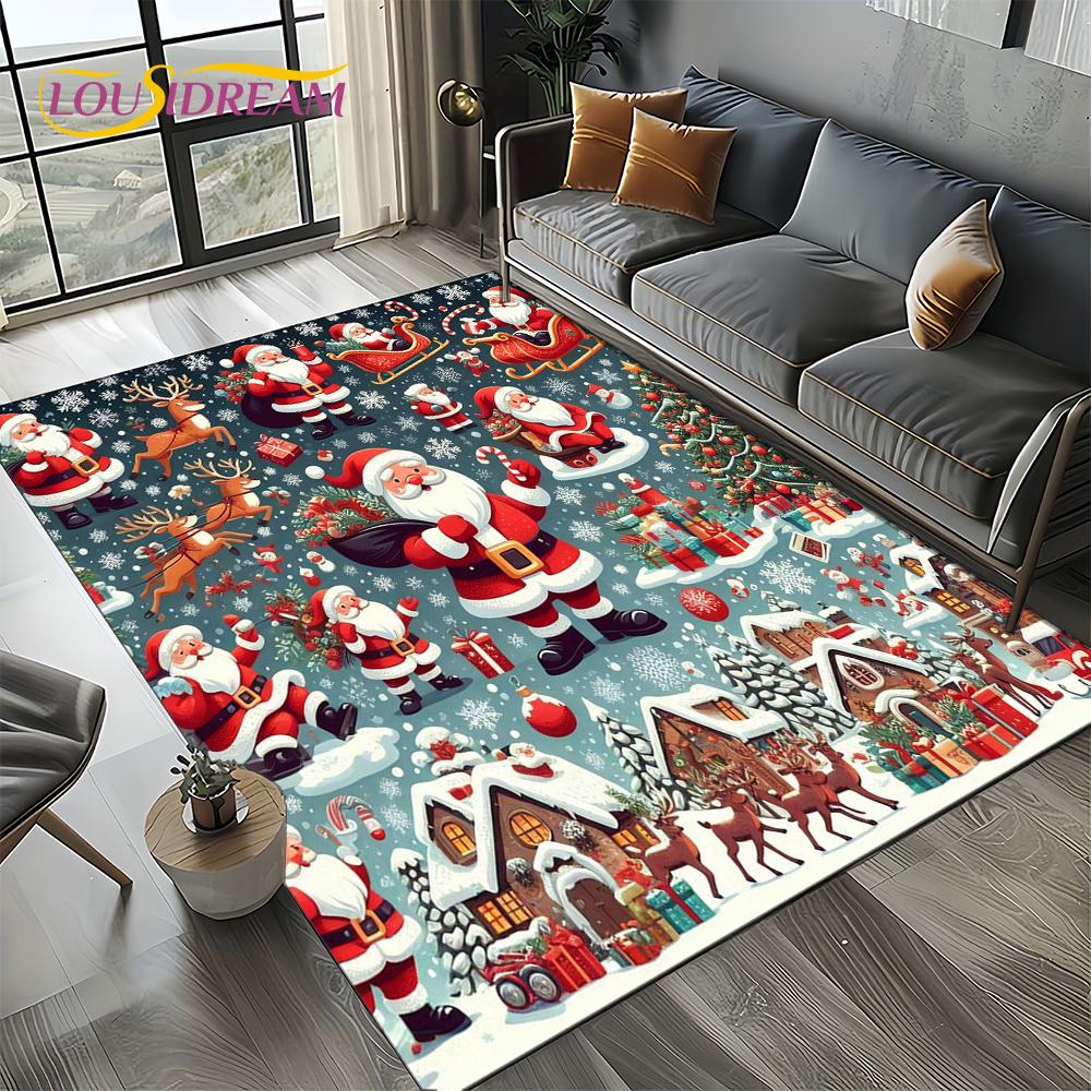 2025 Merry Christmas Tree Santa Claus,New Year Fairy Tale Gift Carpet Rug for Home Bedroom Sofa Doormat Decor,Non-slip Floor Mat