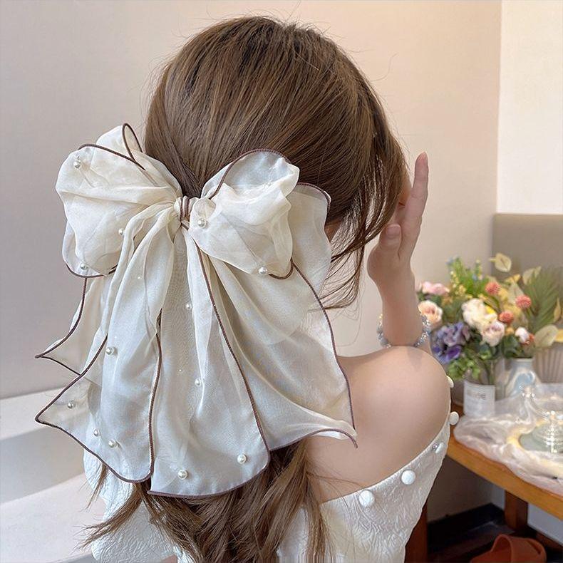 Fermaglio per capelli con fiocco in raso nero: Elegante Molletta Grande per Coda di Cavallo da Donna