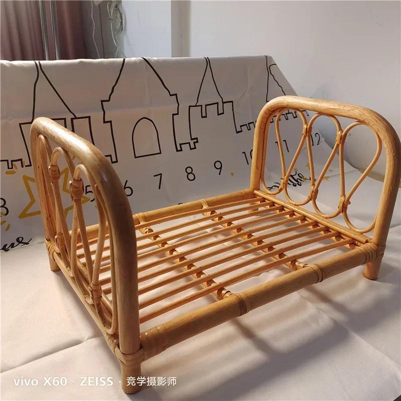 1pc Handmade Vintage Rattan Posing Bed Infant Photography Prop Studio Photo Background Accessory Baby Boy Girl Photo Shoot Tool