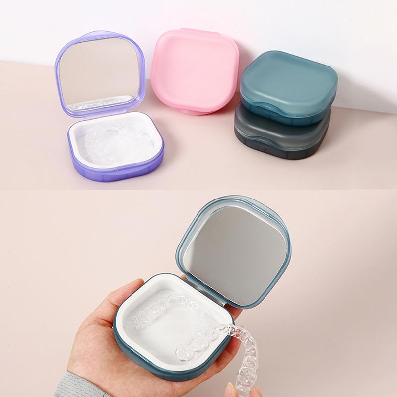 Úložná schránka na zubní protézy Přenosná schránka na umělé zuby pro starší osoby Neviditelné rovnátka Ortodontické pouzdro s krytem Prachotěsná nádoba