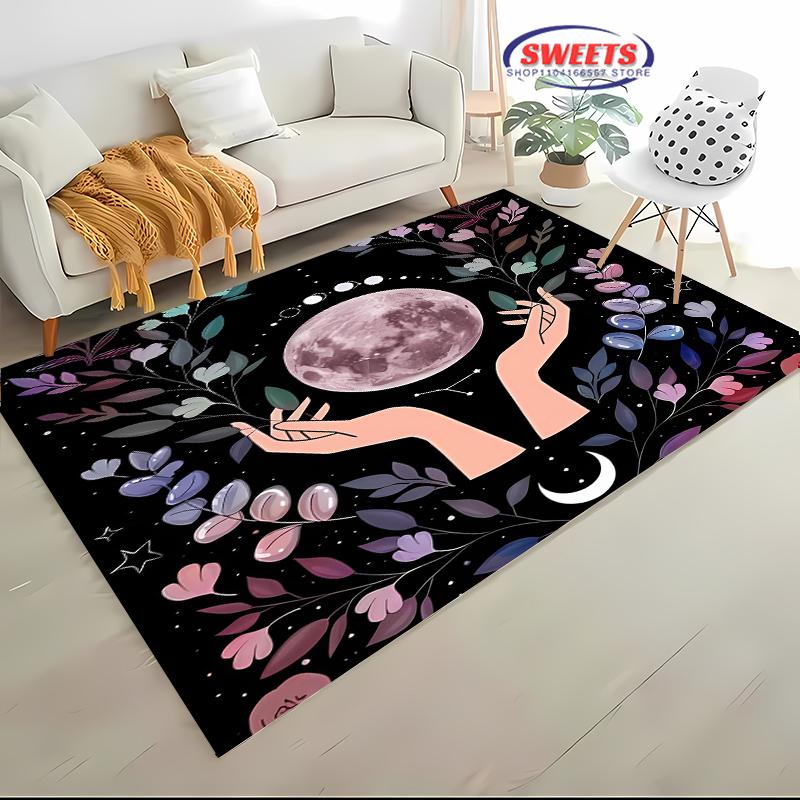 Luxury Sun Moon Floral Printed Carpet LivingRoom Bedroom Entrance Door Mat Sofa Large Rugs Birthday Christmas Thanksgiving Gifts