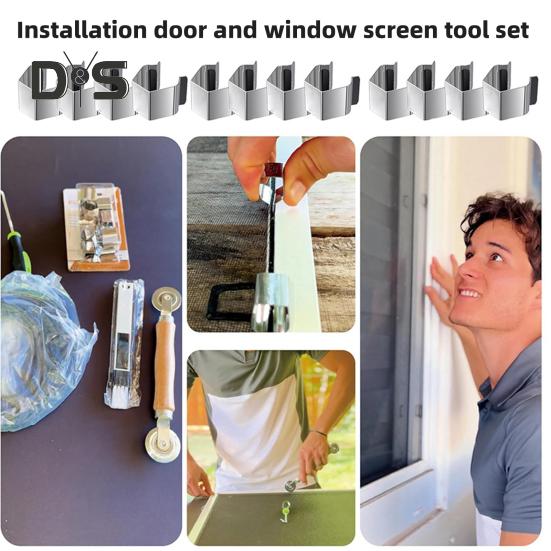 Kit de Unelte pentru Ușă Plasă Ușor de Utilizat Portabil Instalator de Plasă Cleme cu Șină pentru Plasă Unealtă de Rulat Plasa Set de Cârlige pentru Ușă de Îndepărtare