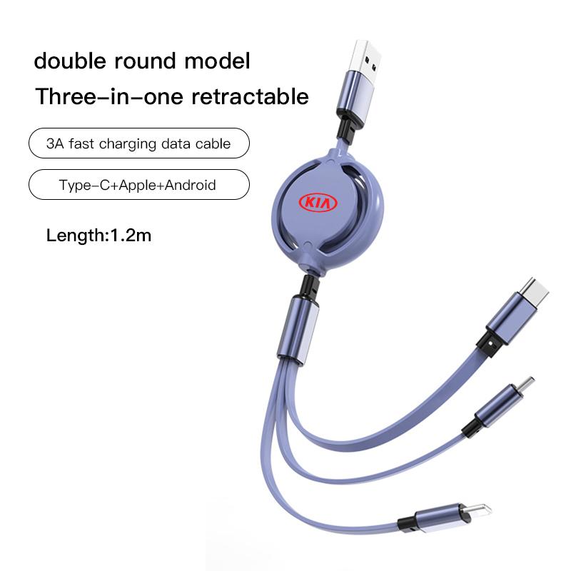 Car Interior Charging Data Cable Scalable 3 In 1 Phone Charger For KIA K3 Sportage Carnival K5 Seltos Pegas KX1 EV5 Sonet EV6 K4
