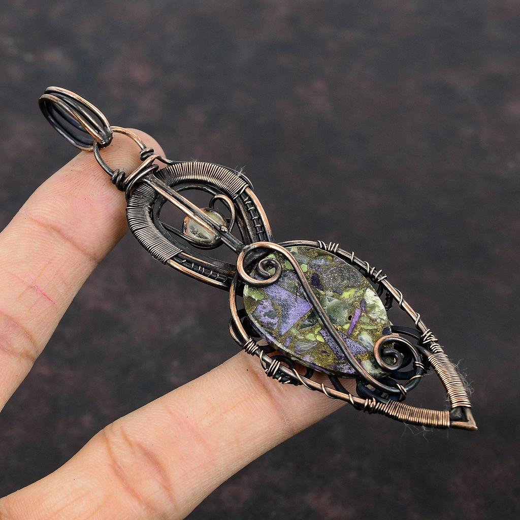 Copper Stichtite Pendant Copper Wire Wrapped Pendant Copper Jewelry Rainbow Moonstone Pendant Handmade Jewelry Gemstone Pendant Gift For Her