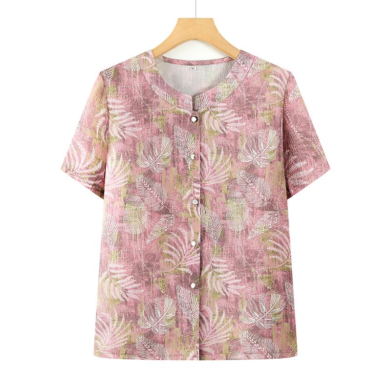 Grandma s Floral Short-Sleeve Plus Size Summer Shirt XL (80-95 jin)