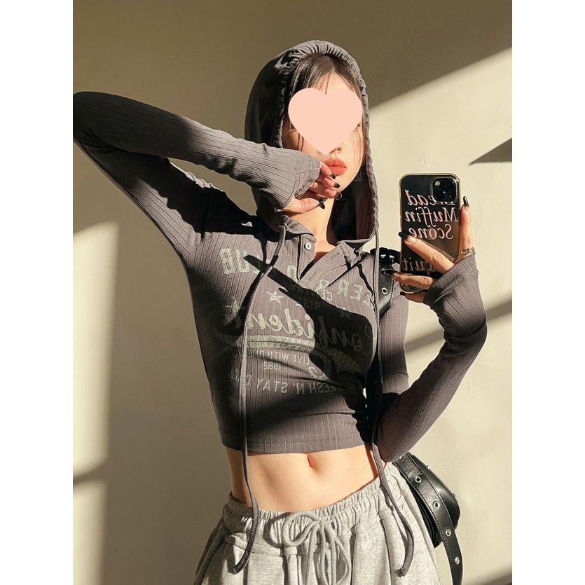 American Wasteland Style Y2K Women's Jazz Dance Hooded Knit Sweater