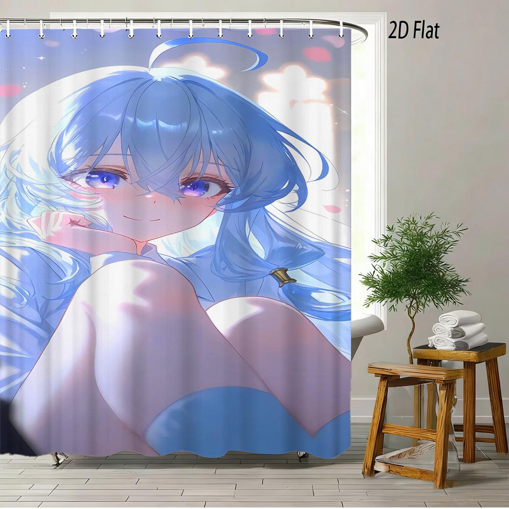 2D Flat Naruto Anime Chibi Naruto Uzumaki Sitting On Rock In Forest Print Waterproof Shower Curtain For Bathroom Decor