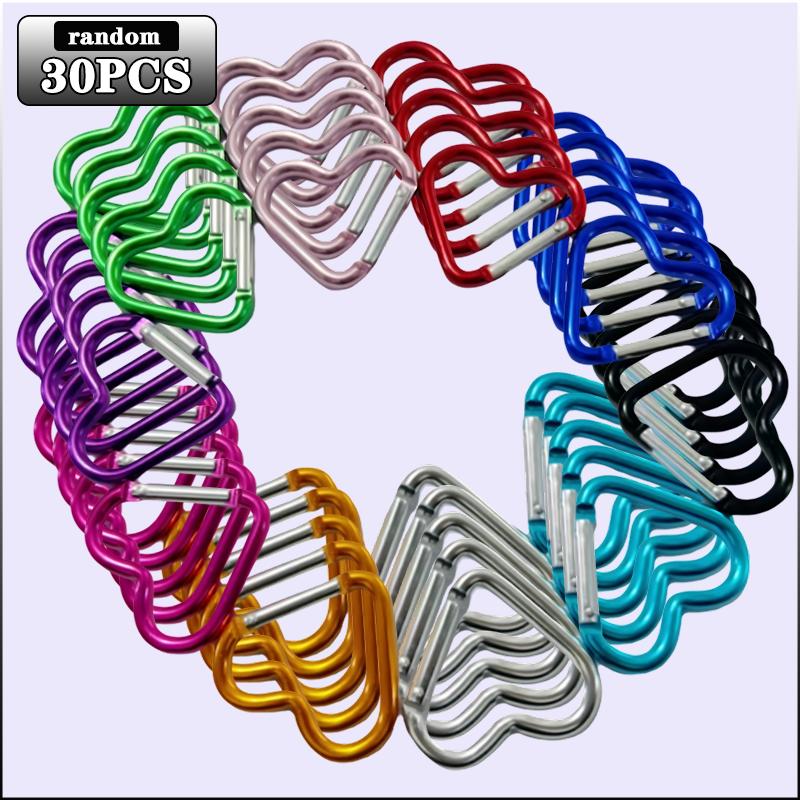 10-100PCS Heart Shaped Aluminum Carabiner for Backpack Gear Clip Water Bottle Hanger Keychain Outdoor Hiking Camping Accessory