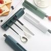 304 Stainless Steel Tableware Set Portable Spoon Fork Chopsticks with Storage Box School Travel Tableware Kitchen Dinnerware