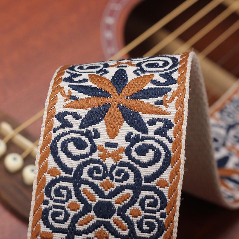 Creative Embroidery Non-slip Guitar Strap with Picks for Electric & Acoustic Guitars