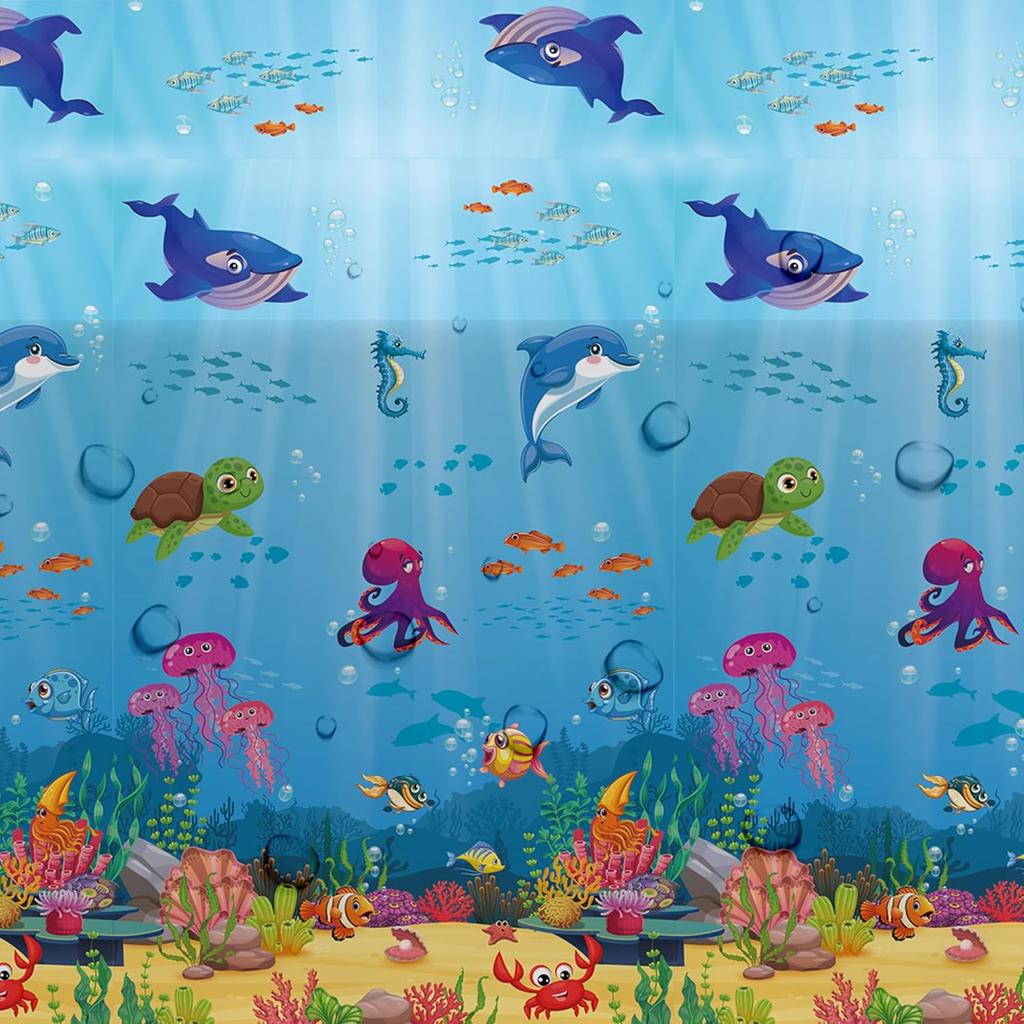 Under The Sea Party Decorations Tablecloth, 3Pcs Disposable Underwater Sea Life Blue Ocean Theme Birthday Baby Shower Tablecover Supplies, 86in x