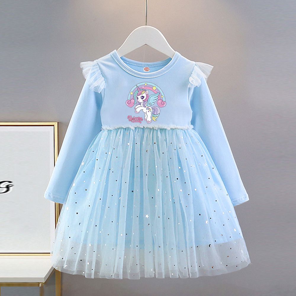 Dziewczęca Sukienka Jednorożec Wiosna/Jesień Dziecięca Sukienka Księżniczki z Długim Rękawem i Tiulem