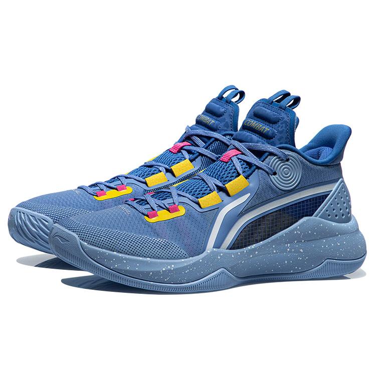 New LiNing Combat Low Slip Resistant Cushioning Wear Resistant Low Top Basketball Shoes Blue Yellow ABPR027-4