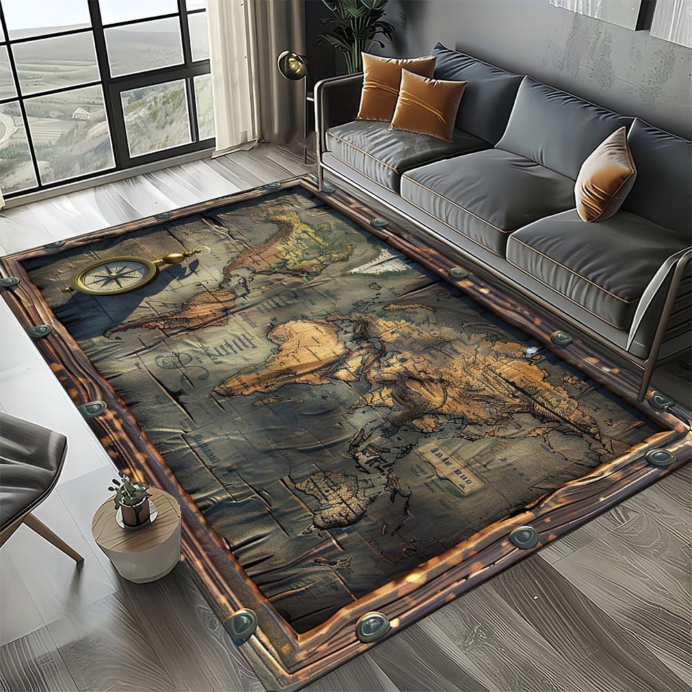 27 Style Retro Marine Nautical Chart Compass Map Carpet Rug for Home Living Room Bedroom Sofa Doormat Decor,Non-slip Floor Mat