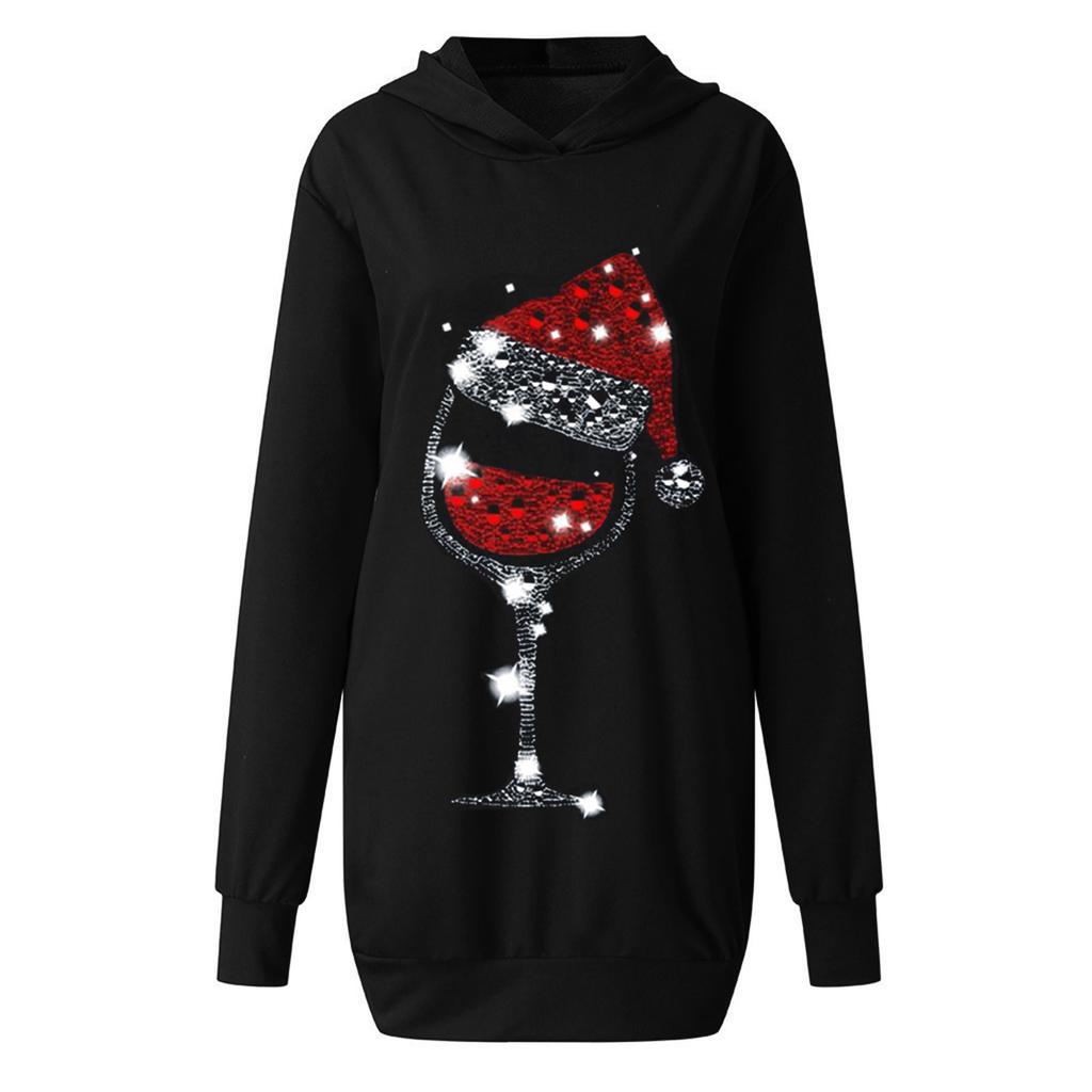 Women's Fashion Christmas Hoodie Bag Hip Pocket Print Hoodie Fashion Dress