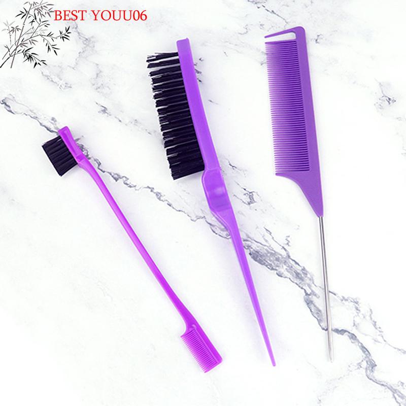(YOUU06)3Pcs Hair Styling Comb Hair Brush Set, Teasing Edge Brush Rat Tail Comb For Curly/Straight/Wet/Dry/Long/Shot Hair