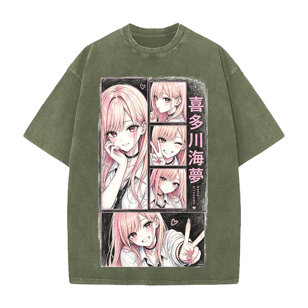 My Dress Up Darling Kitagawa Marin Clothing Men Women Short Sleeve Tshirts Washed Cotton Streetwear Vintage Oversized T-shirt