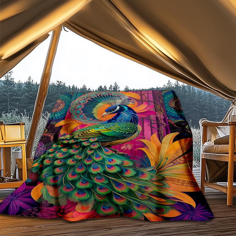 1pc Peacock ArtworkOutdoor Blanket, Soft And Comfortable Blanket, Casual Warm Outdoor Blanket, Good Birthday Gift Yy260328091