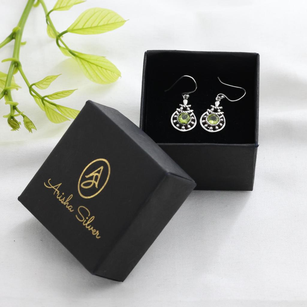 Peridot Silberohrring, August Geburtssteinohrring, 925 Sterlingsilber Handgefertigter Schmuck, Geschenk für Sie, Damenschmuck