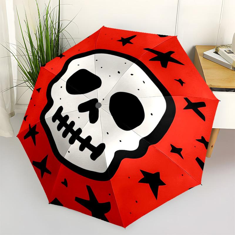 

1pc Skull Red Automatic Umbrella | Portable Foldable 8-Rib Manual Open, Cute Birthday & Holiday Gift for Outdoor yy260107071