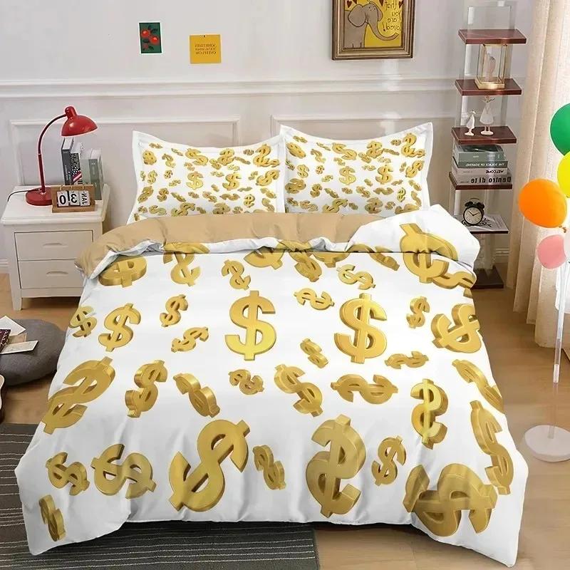 3D Modern Money Bedding Set Dollar Motif Printed Duvet Cover Vivid Comforter Cover 3 Pieces Money Pattern Funny Soft Bed Set