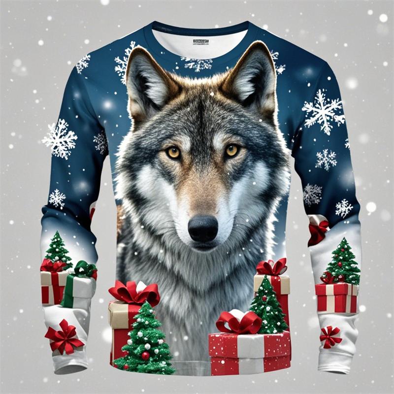 Mote Ulv Grafisk T-skjorte Harajuku Dyr 3D Trykt Langermet T-skjorte For Menn Klær Vår Og Høst Unisex Streetwear