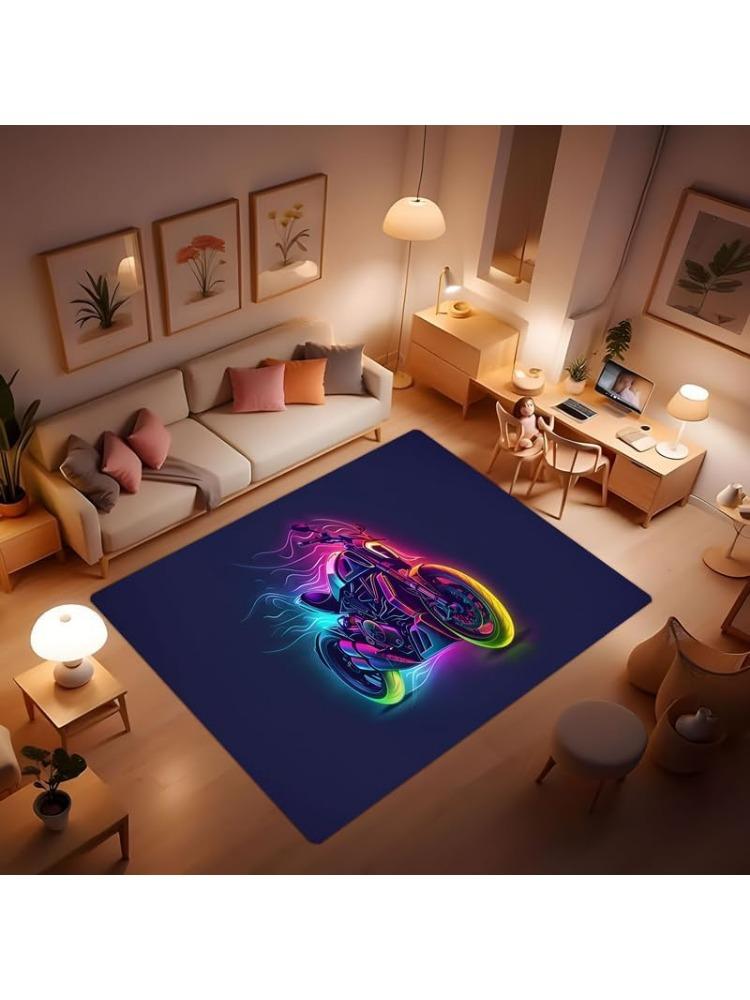 Halloween Holiday Party Casual Floor Mat with Black Background with Colorful Ghost Decorations for Living Room