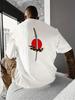 Unisexs Summer Crew Neck Short Sleeve T Shirt Back Print Japanese Katana Red Sun Cloud White Tee Streetwear LooseCasual Fashion Top