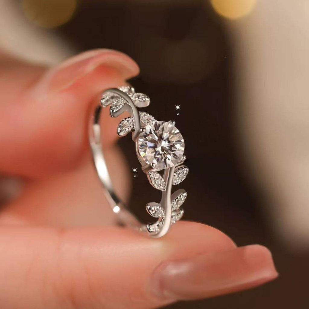 Women's Luxury Moissanite Ring: Blue Laurel Branch Design, 925 Sterling Silver, Ideal for Weddings