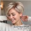 Leichte kurze gerade synthetische Perücke für Damen, Braun-Gold Seitenscheitel, Natürlicher Look, Atmungsaktive Kappe für den täglichen Gebrauch & Freizeit, Sofort lieferbar