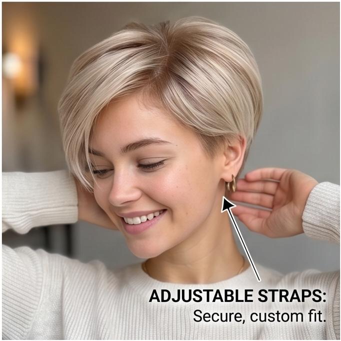 Leichte kurze gerade synthetische Perücke für Damen, Braun-Gold Seitenscheitel, Natürlicher Look, Atmungsaktive Kappe für den täglichen Gebrauch & Freizeit, Sofort lieferbar