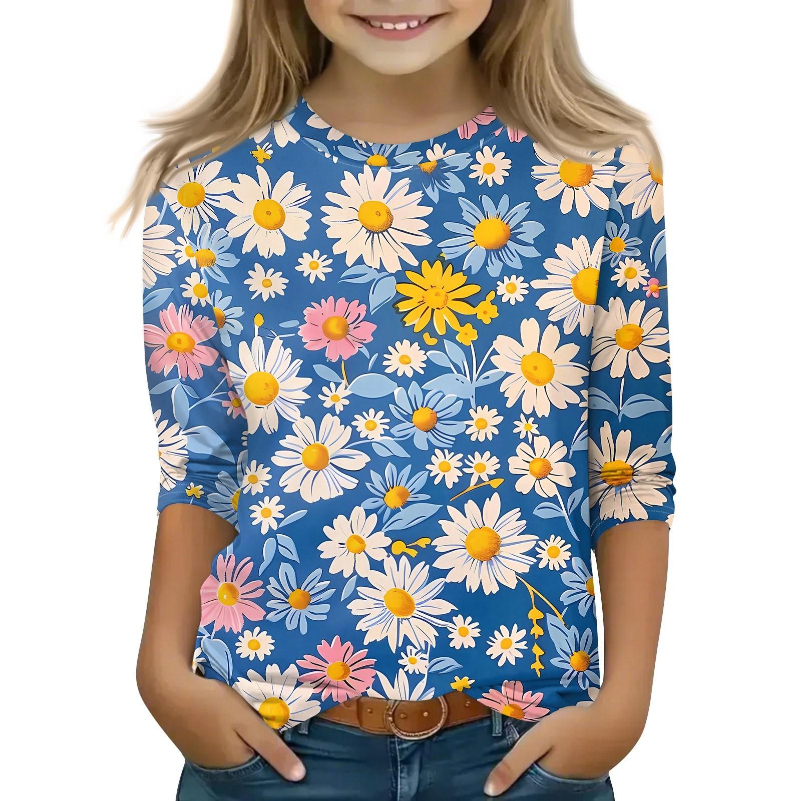 

Детская футболка с рукавом 3/4, повседневная футболка с принтом, круглый вырез, блузка-пуловер 110 синий