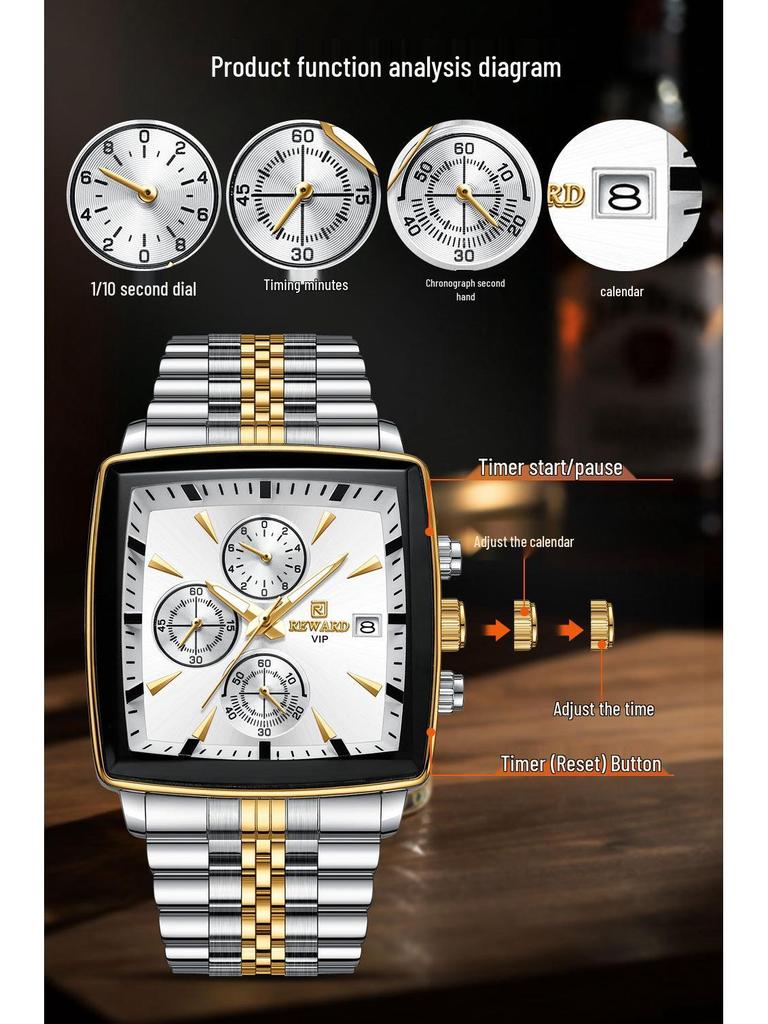 RD1100M Men's Multifunction Chronograph Watch - Waterproof, Luminous, Solid Steel Band
